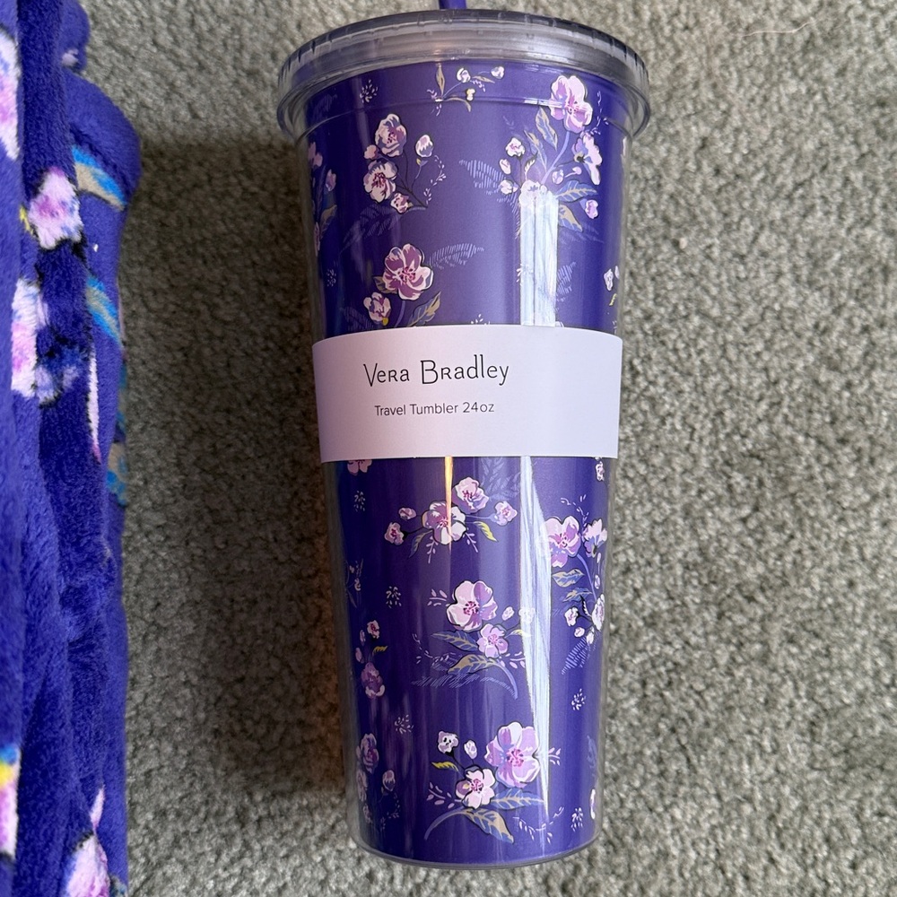 Vera Bradley Purple Floral Blanket with Tumbler - Picture 3 of 4